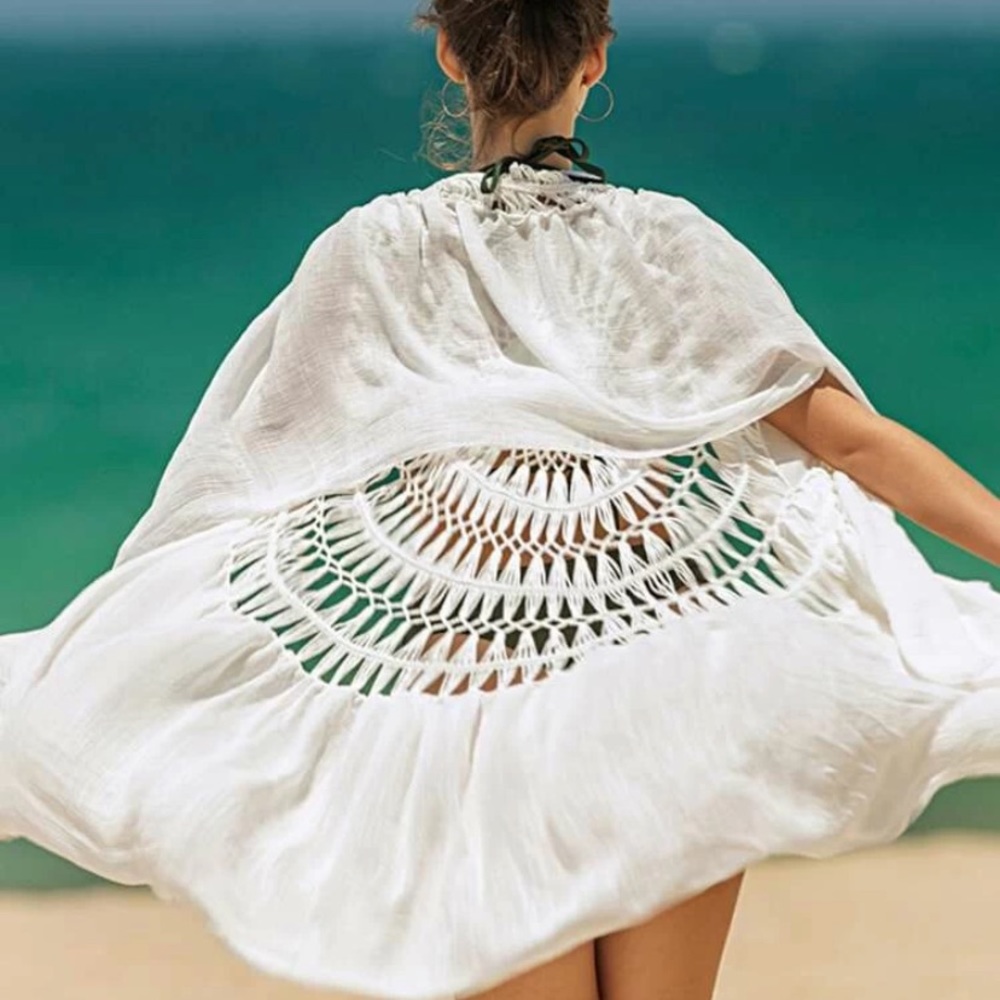 White Crochet Cape Kimono - Picture 1 of 6